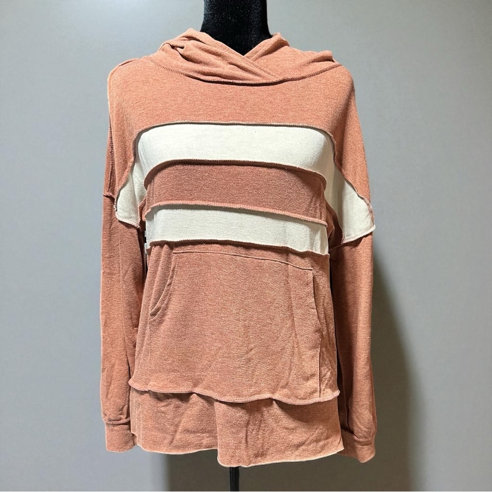 NWOT Haptics Coral Ivory Terry Hoodie Sz M Inside Out Style Soft Cozy